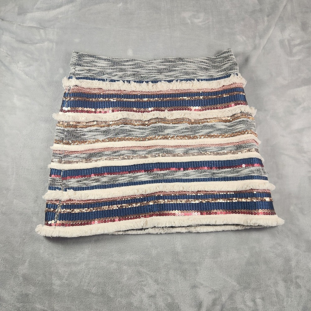 Moulinette Soeurs ANTHROPOLOGIE Erine Fringe Mini Skirt‎ Sequin 12 Western Boho